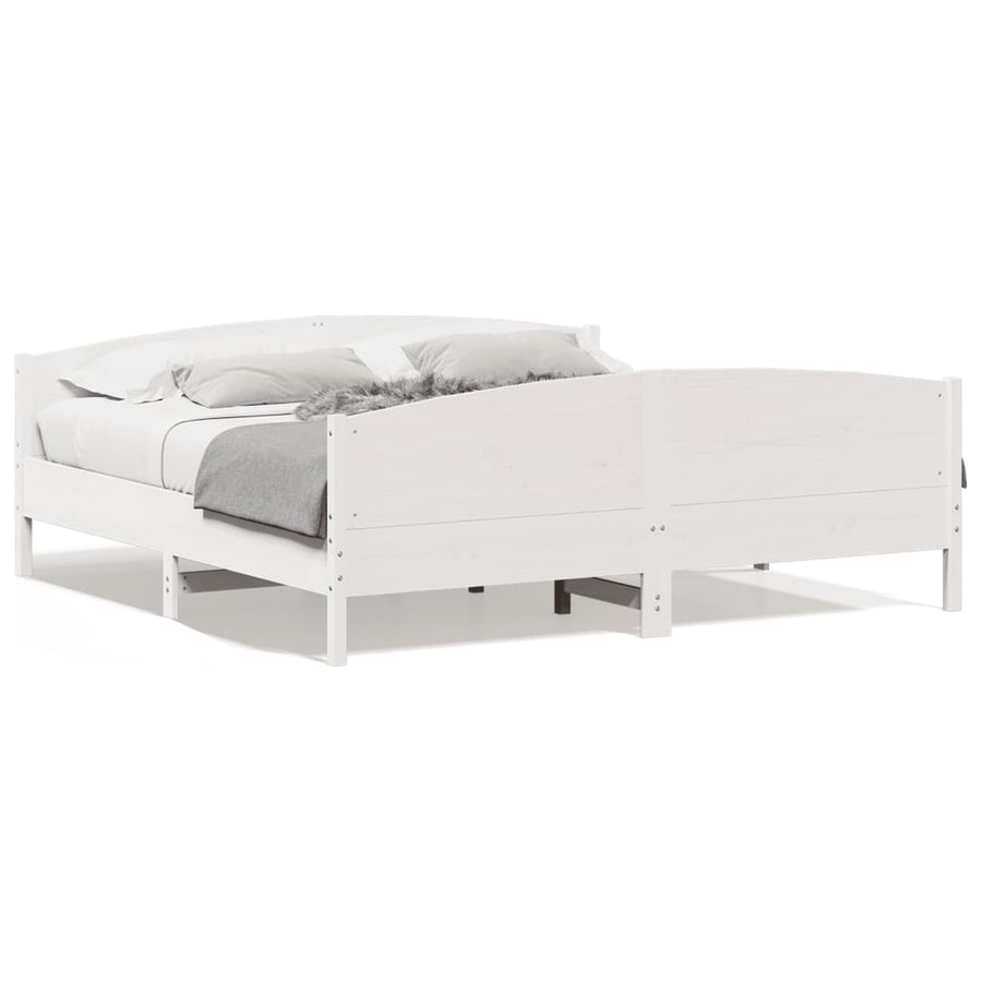 Bedframe Met Hoofdbord Massief Grenenhout Wit 180X200 Cm
