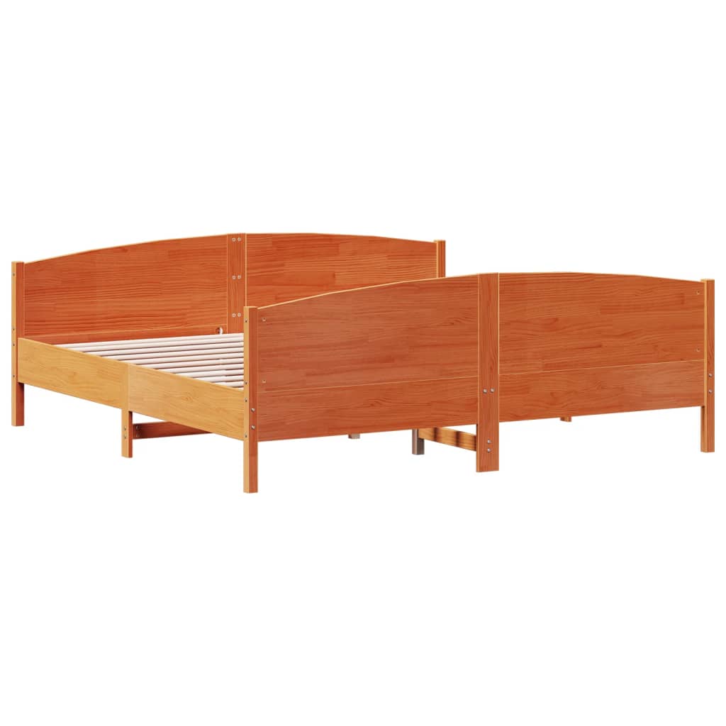 Bedframe met hoofdbord massief grenenhout wasbruin 180x200 cm