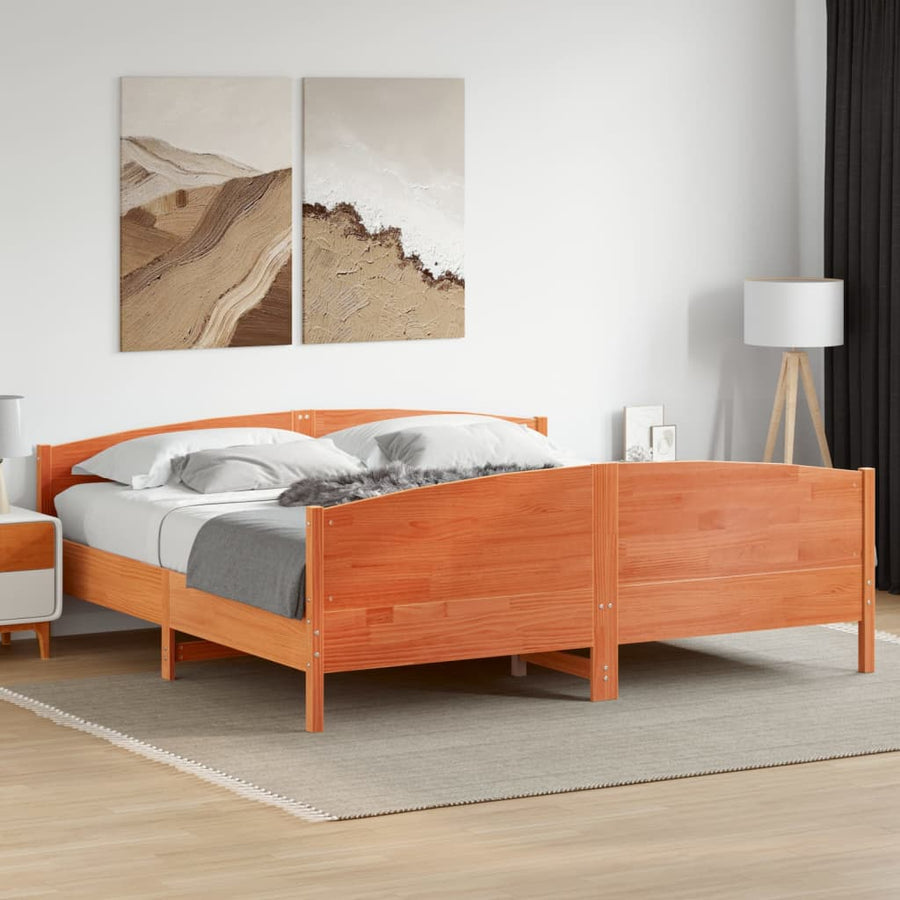 Bedframe met hoofdbord massief grenenhout wasbruin 180x200 cm
