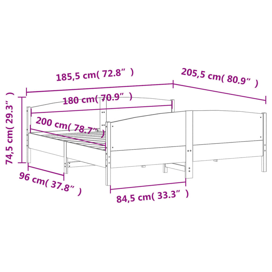 Bedframe met hoofdbord massief grenenhout wasbruin 180x200 cm