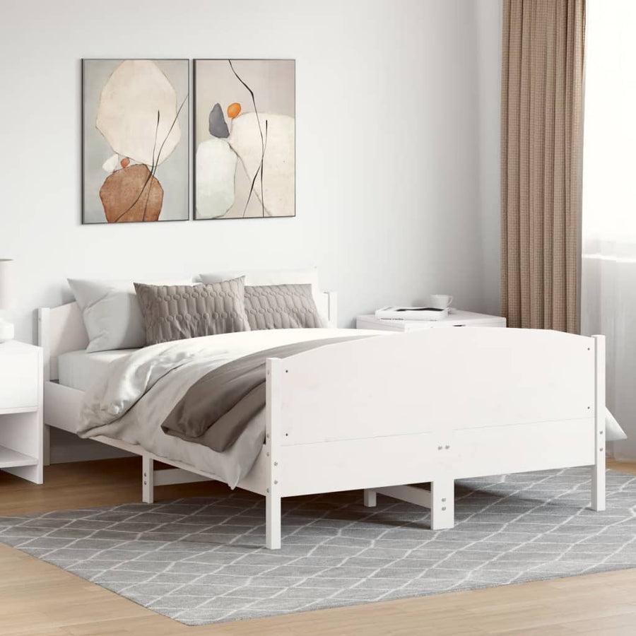 Bedframe met hoofdbord massief grenenhout wit 160x200 cm