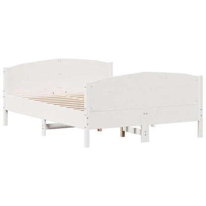 Bedframe met hoofdbord massief grenenhout wit 160x200 cm