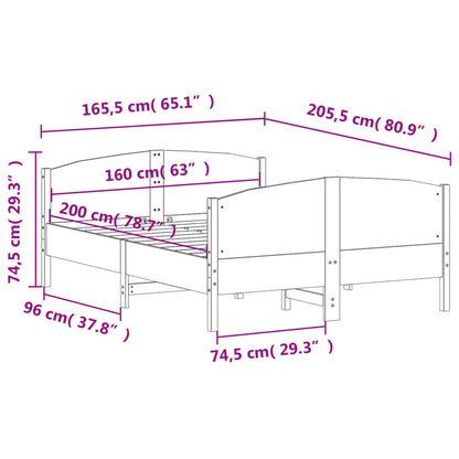 Bedframe met hoofdbord massief grenenhout wit 160x200 cm
