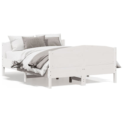 Bedframe met hoofdbord massief grenenhout wit 160x200 cm