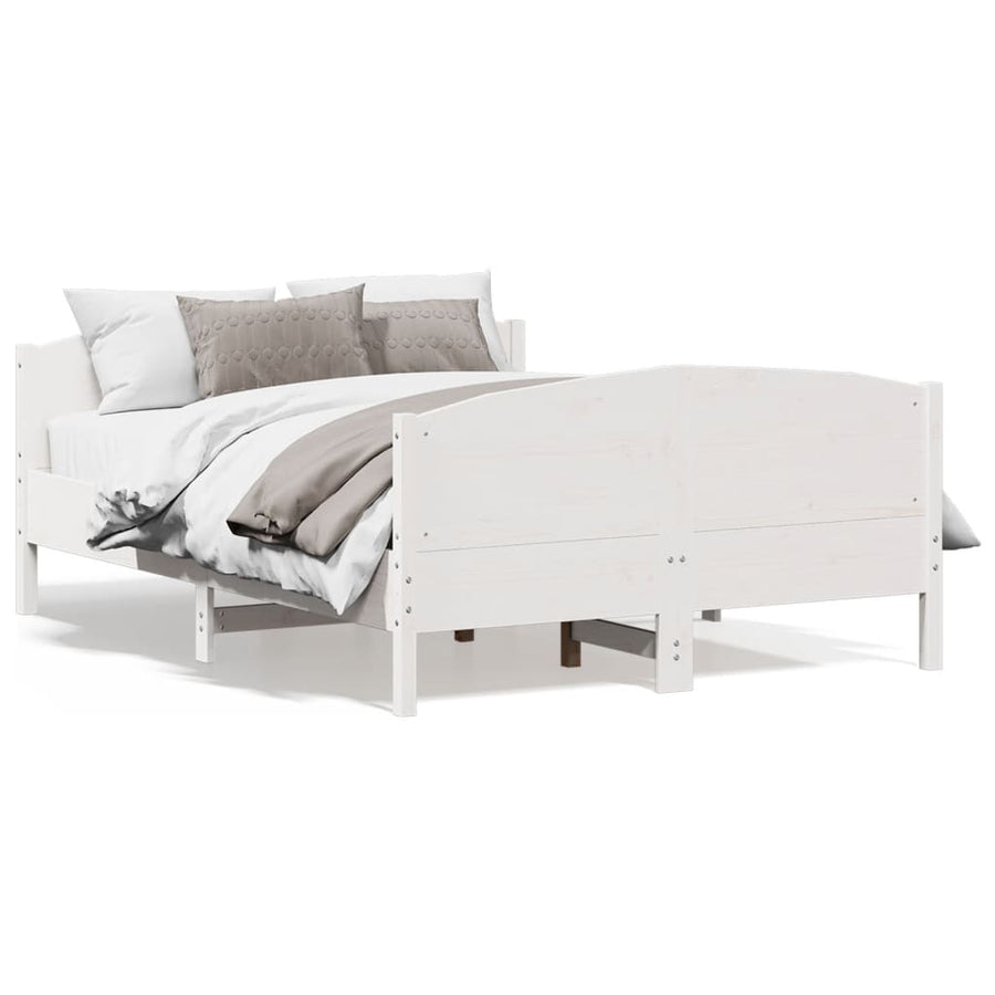 Bedframe Met Hoofdbord Massief Grenenhout Wit 150X200 Cm