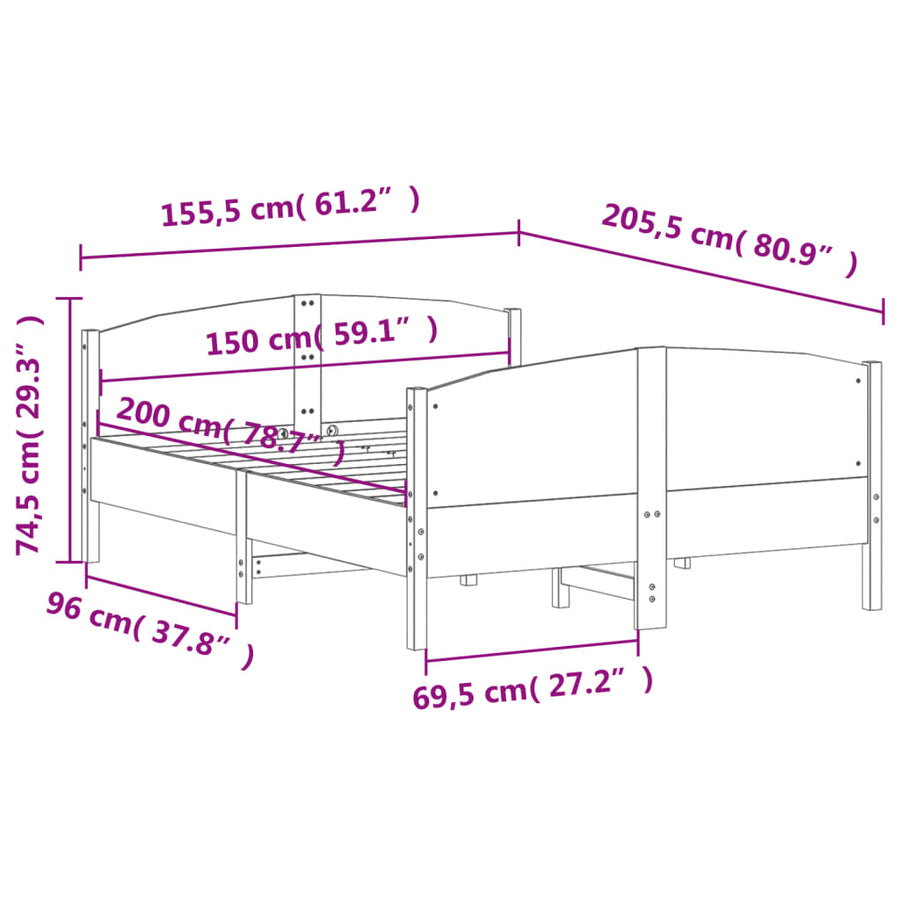Bedframe met hoofdbord massief grenenhout wasbruin 150x200 cm 150 x 200 cm Bruin