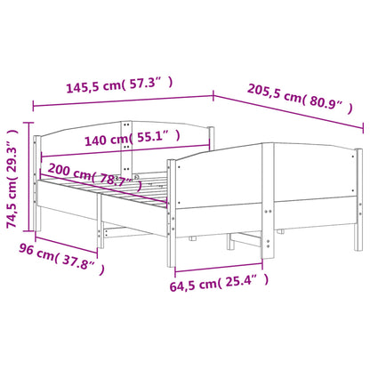 Bedframe Met Hoofdbord Massief Grenenhout Wit 140X200 Cm
