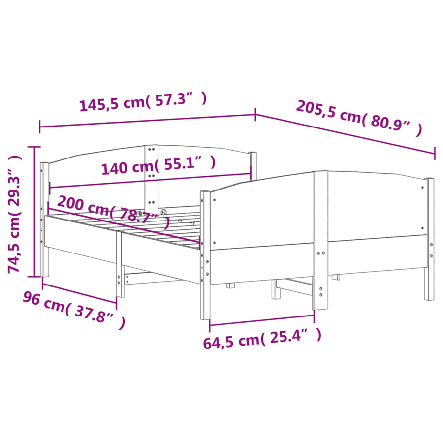 Bedframe met hoofdbord massief grenenhout wit 140x200 cm
