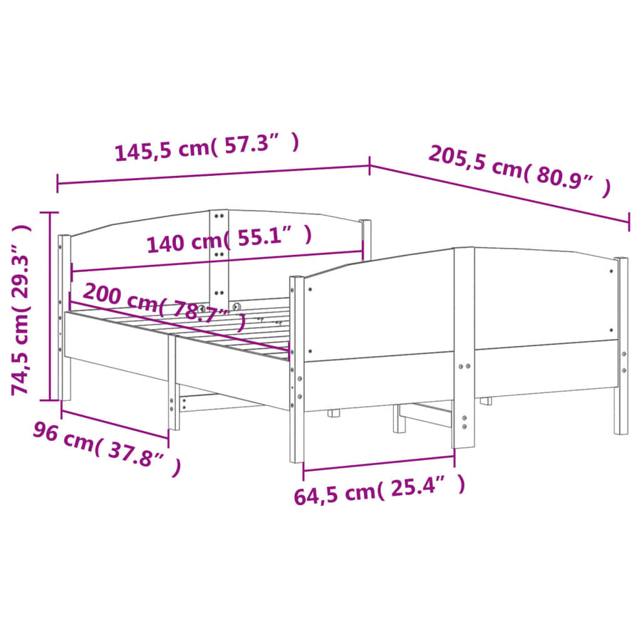 Bedframe met hoofdbord grenenhout wasbruin 140x200 cm 140 x 200 cm Bruin