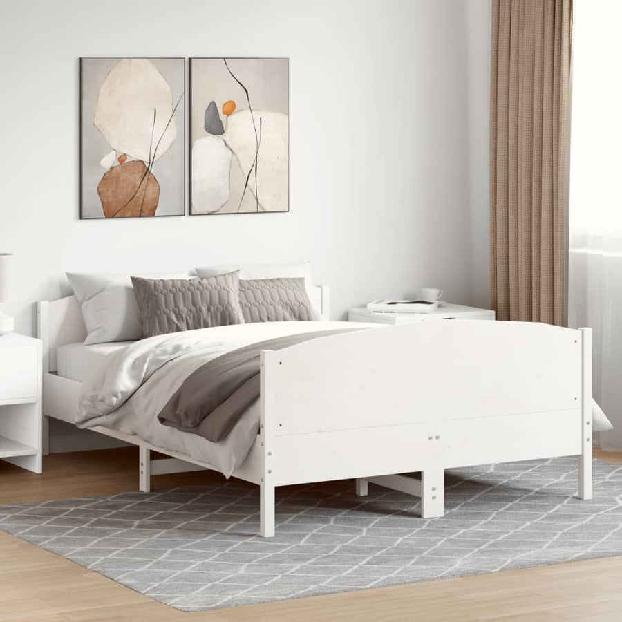 Bedframe met hoofdbord massief grenenhout wit 120x200 cm