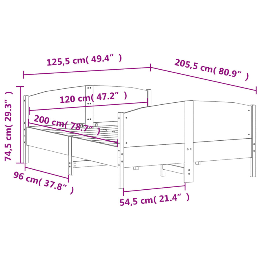 Bedframe met hoofdbord massief grenenhout wit 120x200 cm