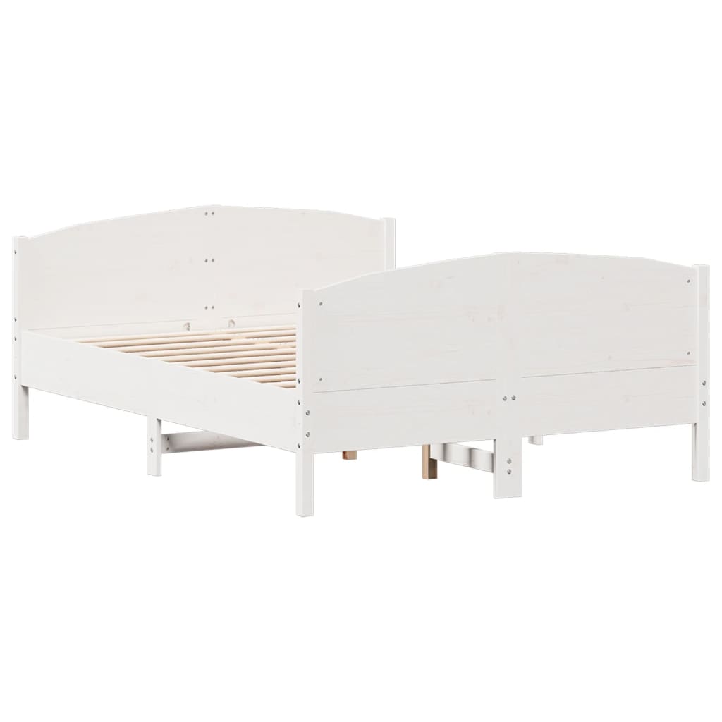 Bedframe met hoofdbord massief grenenhout wit 140x190 cm