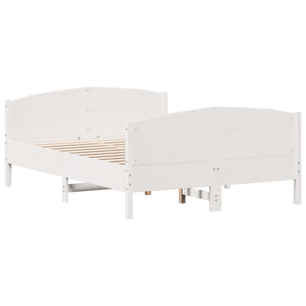 Bedframe met hoofdbord massief grenenhout wit 140x190 cm