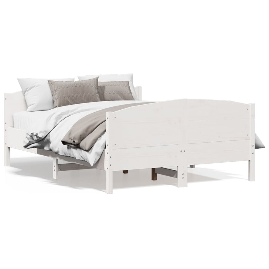 Bedframe met hoofdbord massief grenenhout wit 140x190 cm
