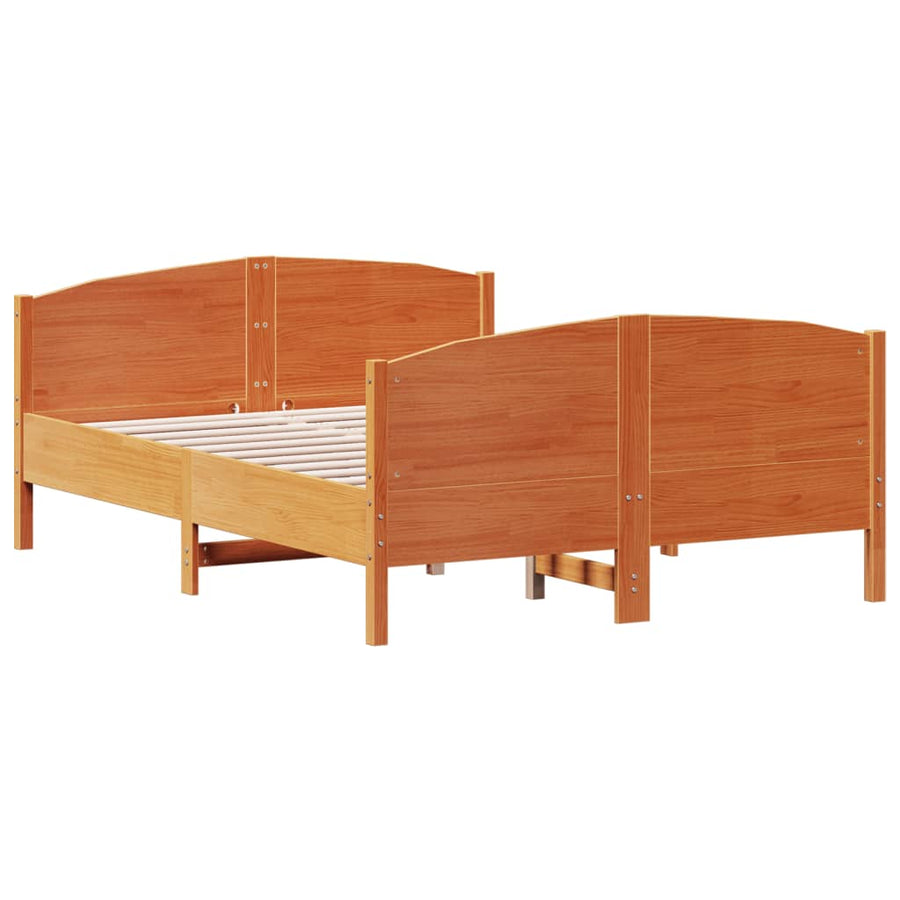 Bedframe met hoofdbord massief grenenhout wasbruin 140x190 cm 140 x 190 cm Bruin