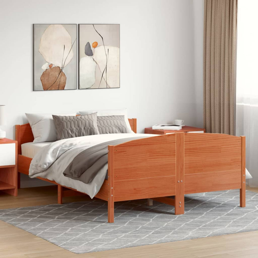 Bedframe met hoofdbord massief grenenhout wasbruin 140x190 cm 140 x 190 cm Bruin