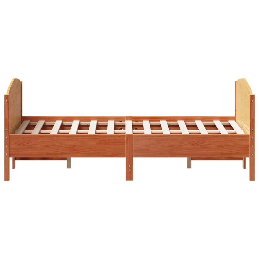 Bedframe met hoofdbord massief grenenhout wasbruin 140x190 cm 140 x 190 cm Bruin