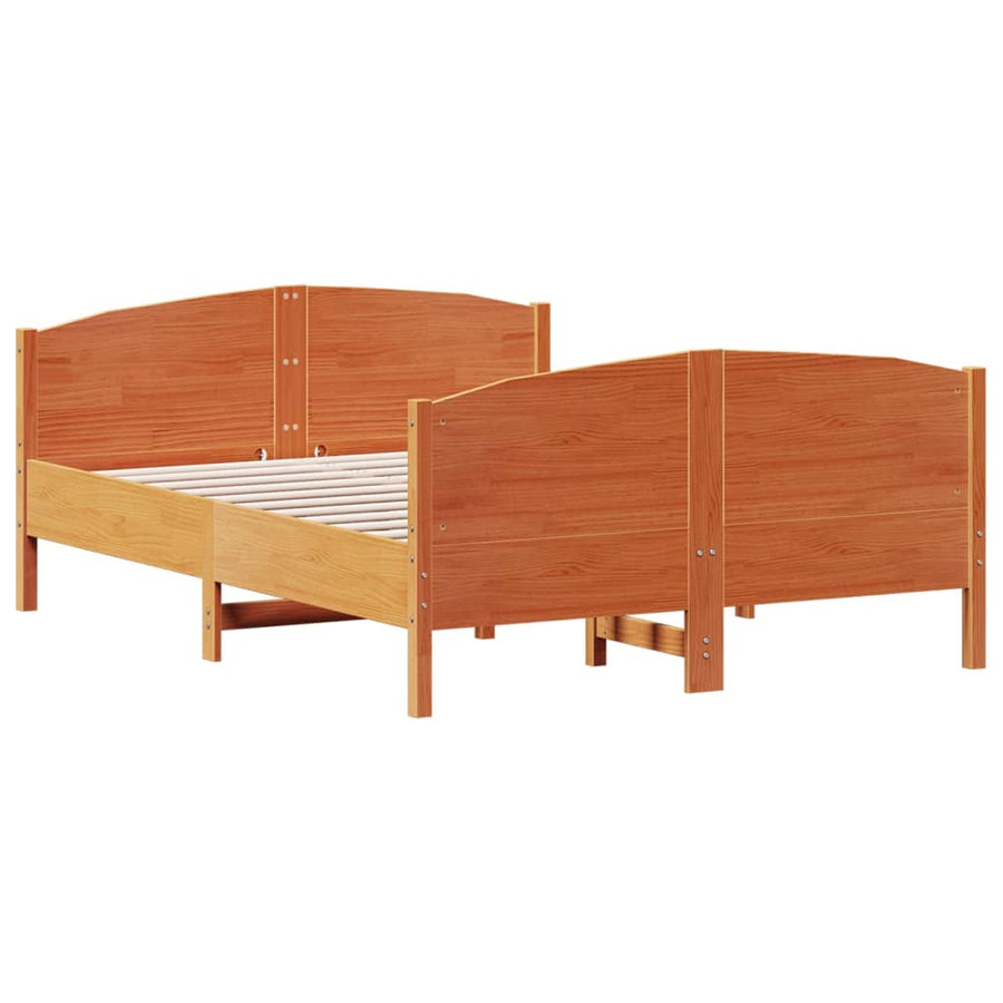 Bedframe met hoofdbord massief grenenhout wasbruin 140x190 cm 140 x 190 cm Bruin