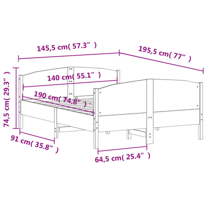 Bedframe met hoofdbord massief grenenhout wasbruin 140x190 cm 140 x 190 cm Bruin