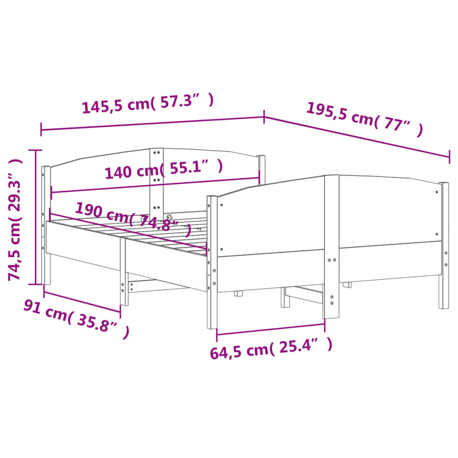 Bedframe met hoofdbord massief grenenhout wasbruin 140x190 cm 140 x 190 cm Bruin