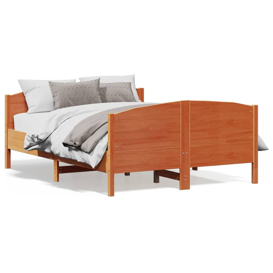 Bedframe met hoofdbord massief grenenhout wasbruin 140x190 cm 140 x 190 cm Bruin
