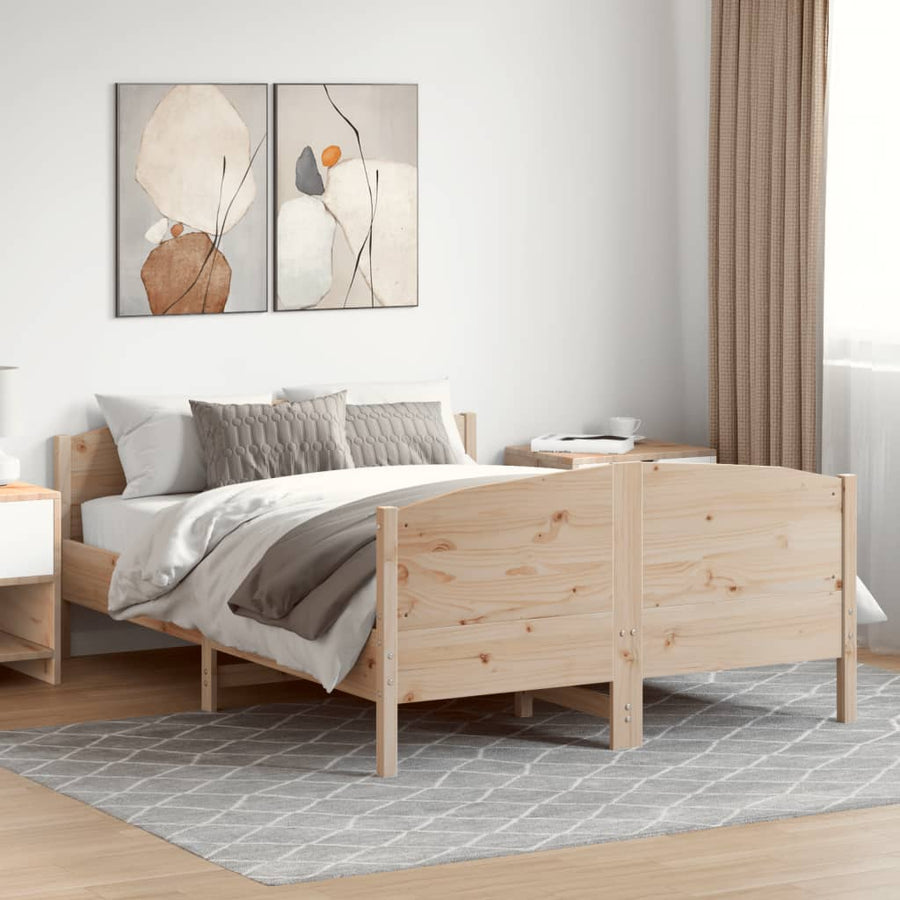 Bedframe met hoofdbord massief grenenhout 135x190 cm 135 x 190 cm Naturel