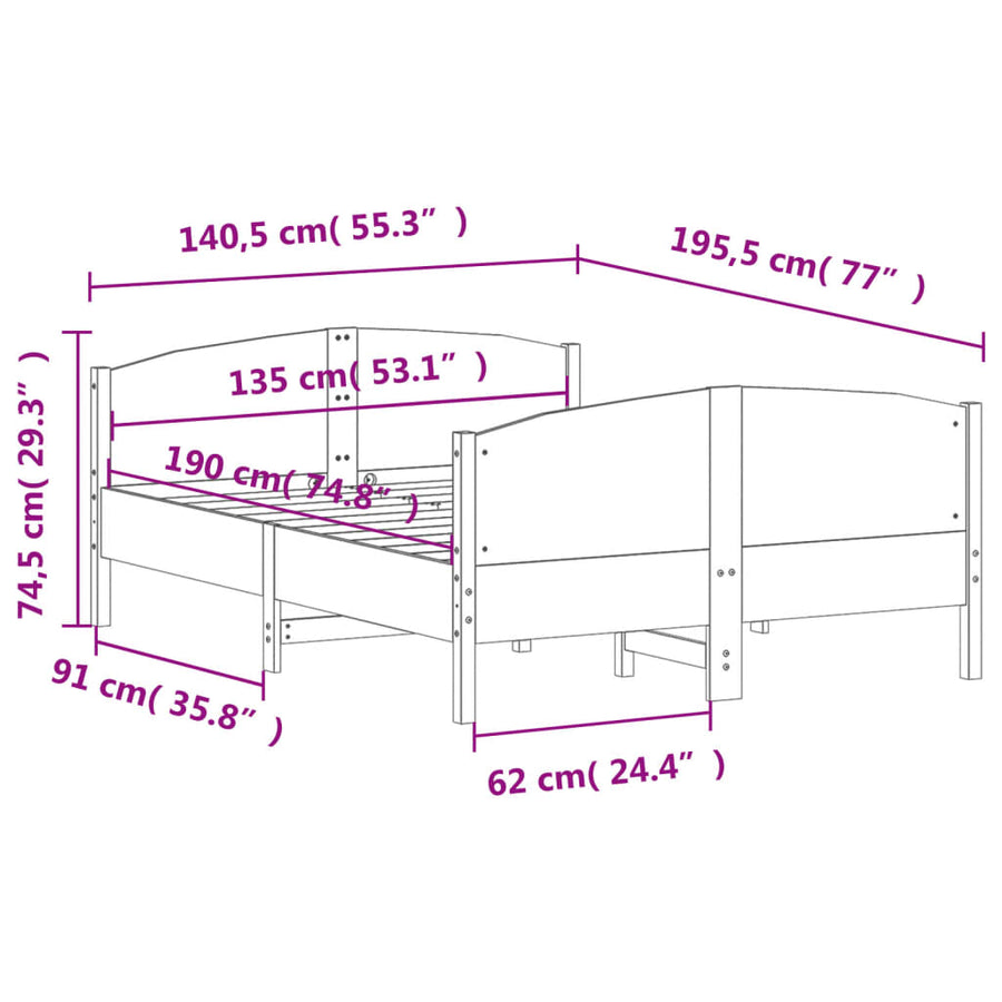 Bedframe met hoofdbord massief grenenhout 135x190 cm 135 x 190 cm Naturel