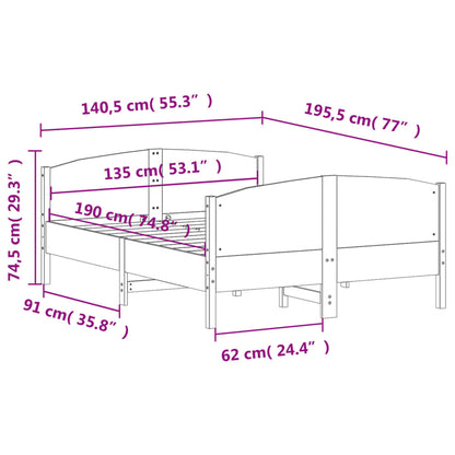 Bedframe met hoofdbord massief grenenhout wit 135x190 cm 135 x 190 cm Wit