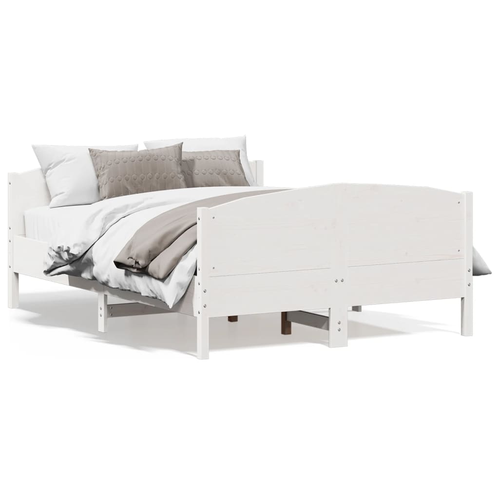 Bedframe met hoofdbord massief grenenhout wit 135x190 cm 135 x 190 cm Wit