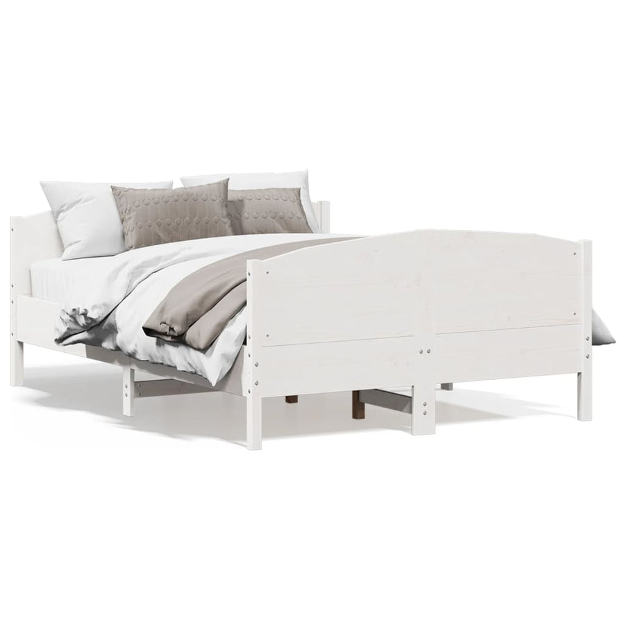 Bedframe met hoofdbord massief grenenhout wit 135x190 cm 135 x 190 cm Wit