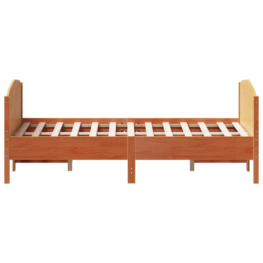 Bedframe met hoofdbord massief grenenhout wasbruin 135x190 cm 135 x 190 cm Bruin