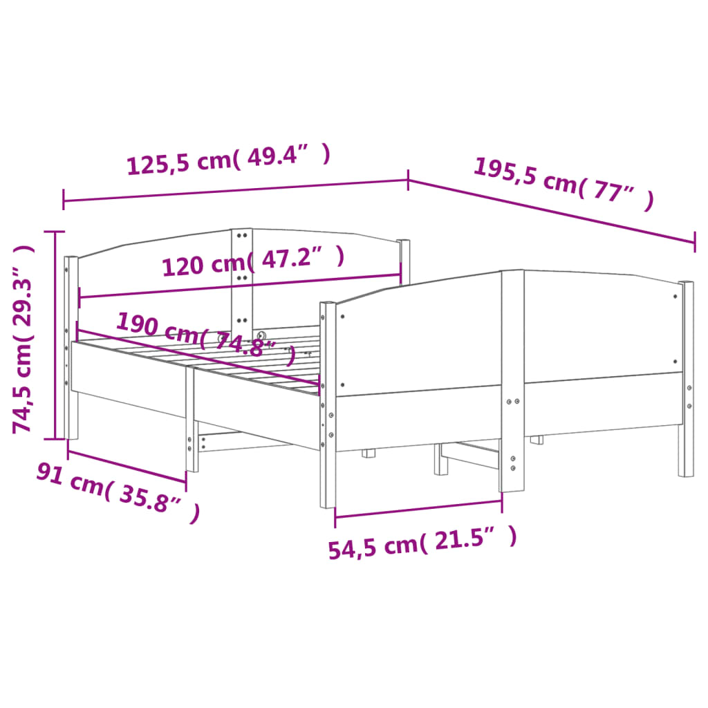 Bedframe met hoofdbord massief grenenhout 120x190 cm 120 x 190 cm Naturel
