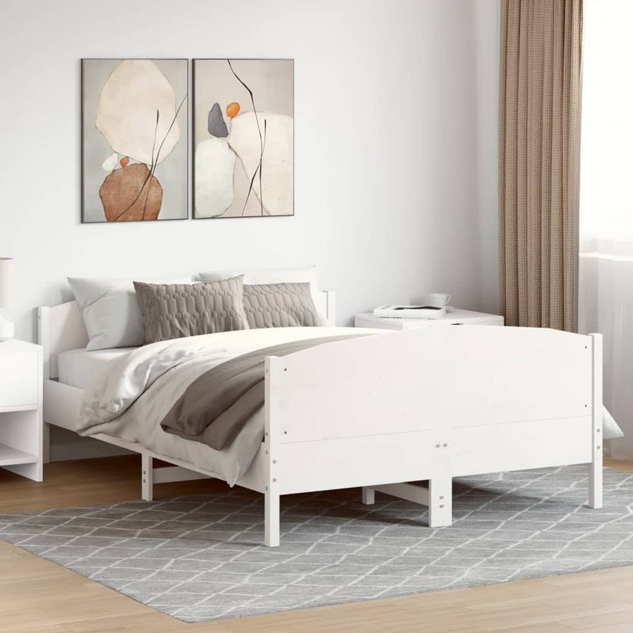 Bedframe met hoofdbord massief grenenhout wit 120x190 cm 120 x 190 cm Wit