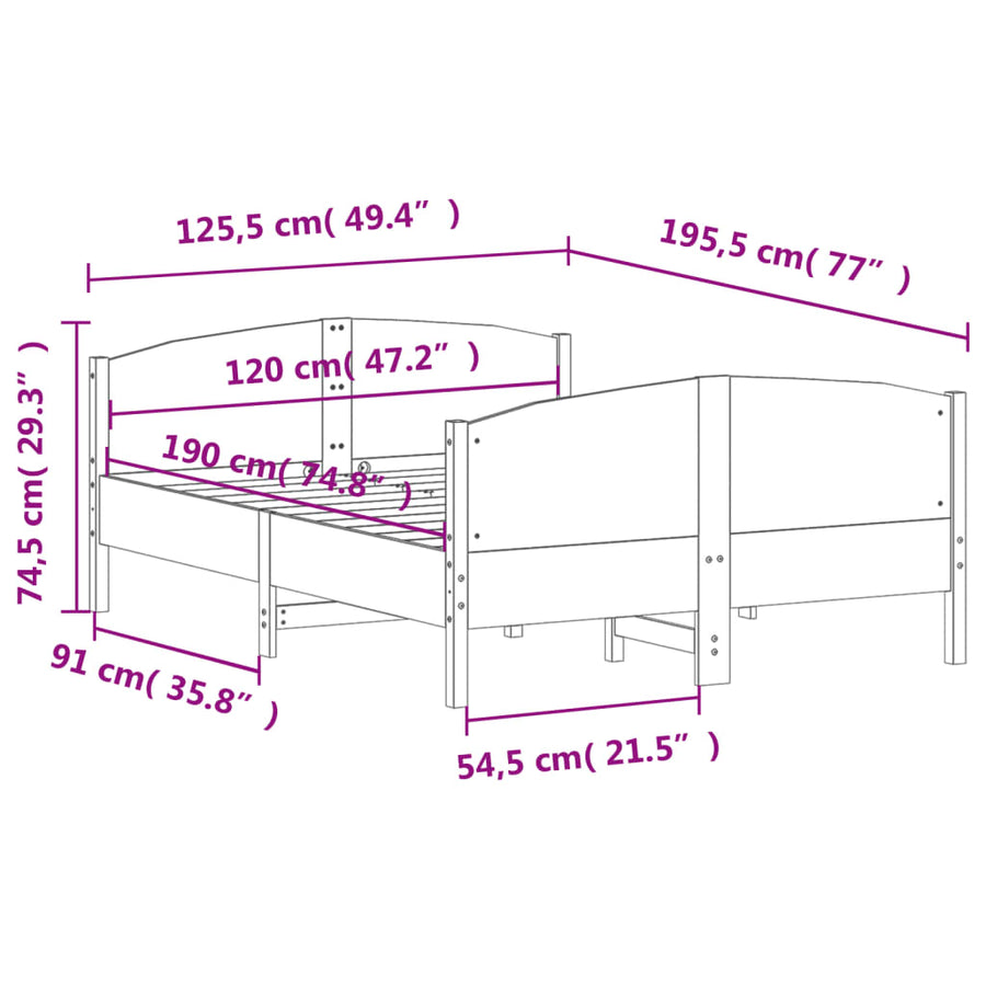 Bedframe met hoofdbord massief grenenhout wasbruin 120x190 cm 120 x 190 cm Bruin
