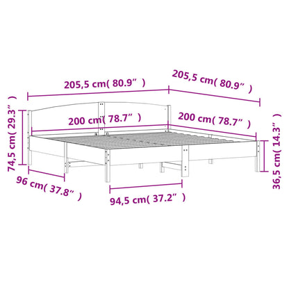 Bedframe met hoofdbord massief grenenhout 200x200 cm