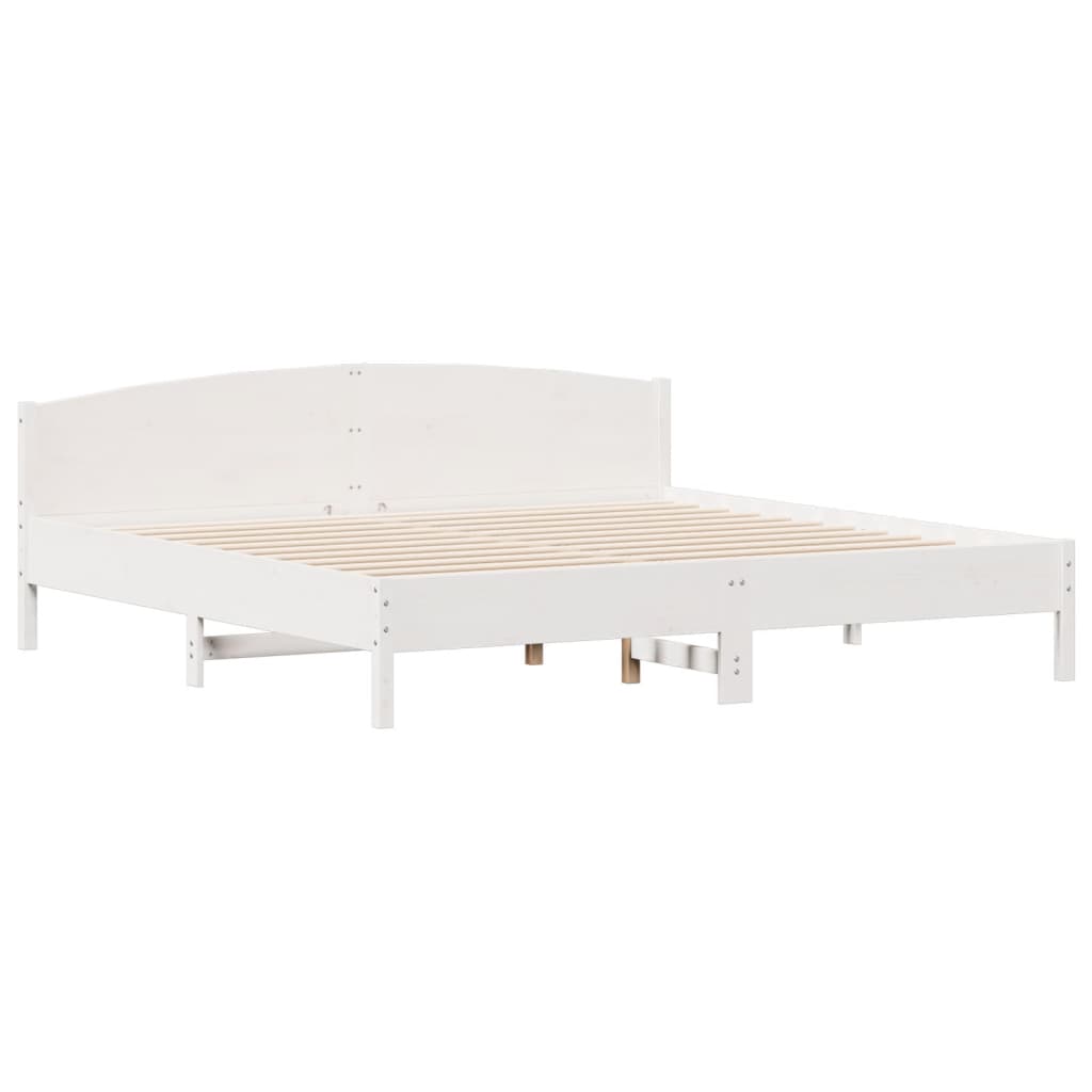 Bedframe met hoofdbord massief grenenhout wit 200x200 cm