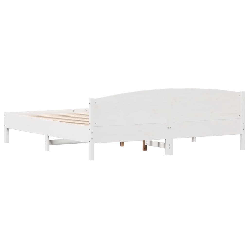 Bedframe met hoofdbord massief grenenhout wit 200x200 cm