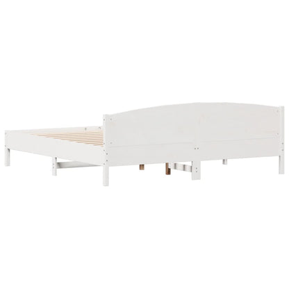 Bedframe met hoofdbord massief grenenhout wit 200x200 cm