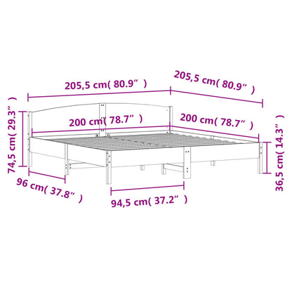 Bedframe met hoofdbord massief grenenhout wit 200x200 cm
