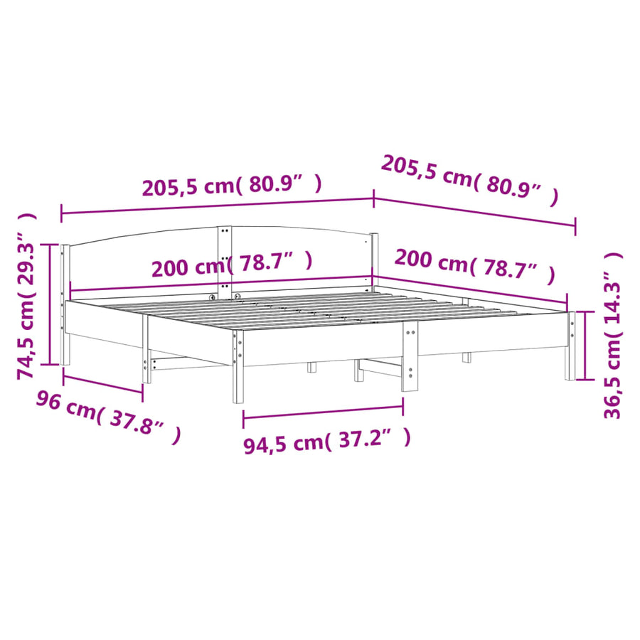 Bedframe Met Hoofdbord Massief Grenenhout Wasbruin 200X200 Cm