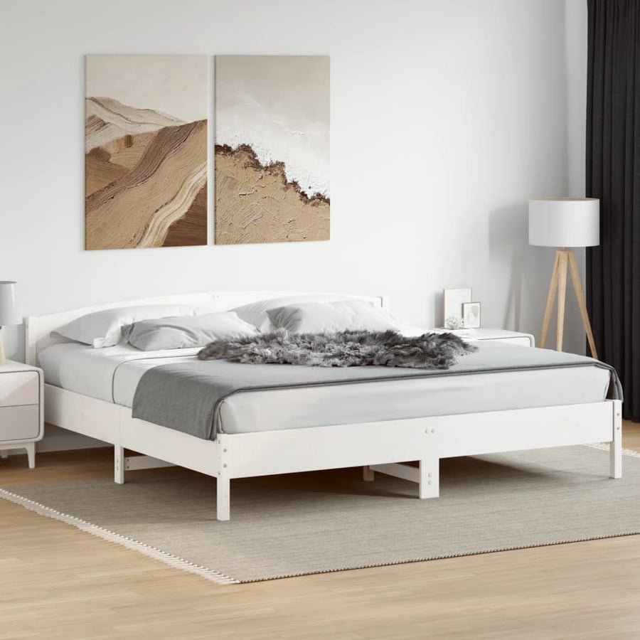 Bedframe met hoofdbord massief grenenhout wit 180x200 cm