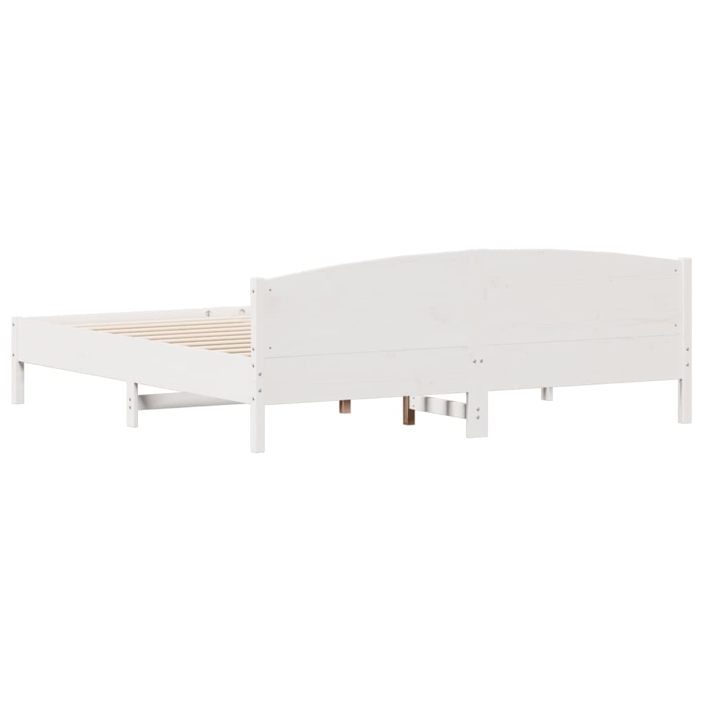 Bedframe met hoofdbord massief grenenhout wit 180x200 cm