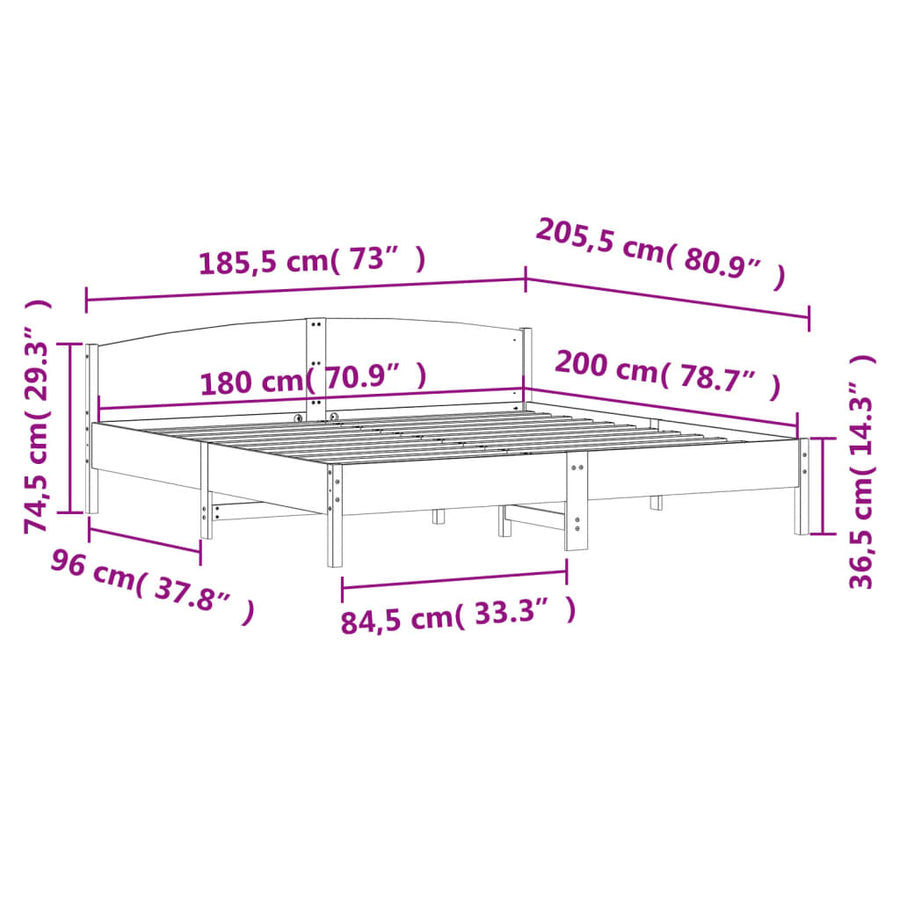 Bedframe met hoofdbord massief grenenhout wit 180x200 cm