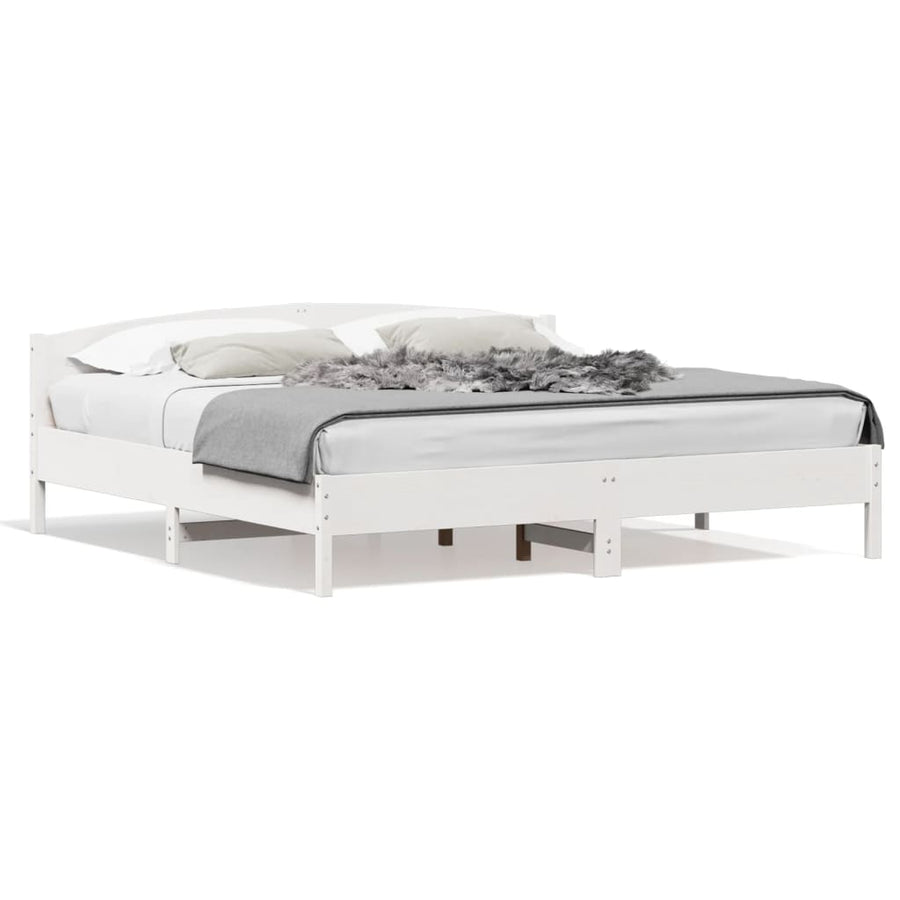 Bedframe met hoofdbord massief grenenhout wit 180x200 cm