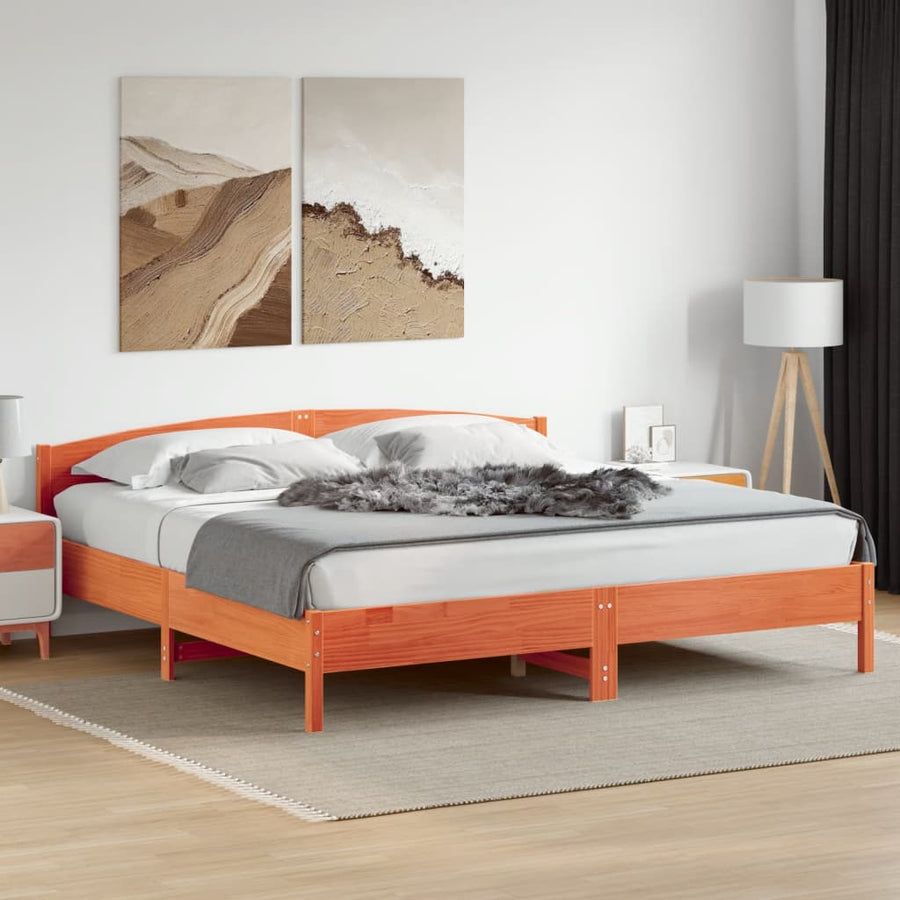Bedframe Met Hoofdbord Massief Grenenhout Was 180 x 200 cm Bruin