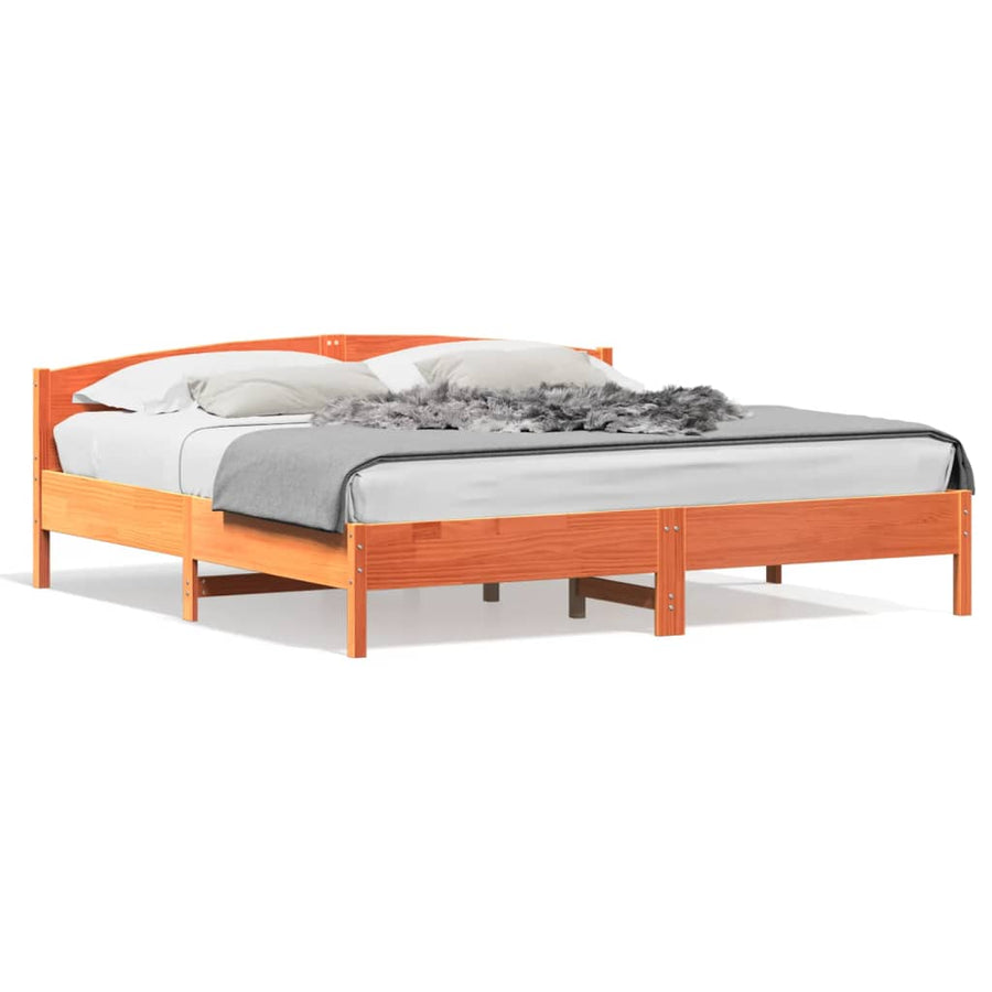Bedframe Met Hoofdbord Massief Grenenhout Was 180 x 200 cm Bruin