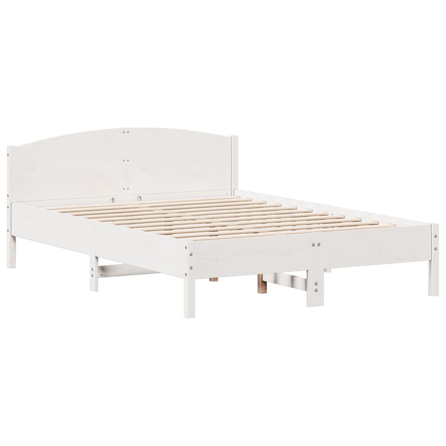Bedframe met hoofdbord massief grenenhout wit 160x200 cm