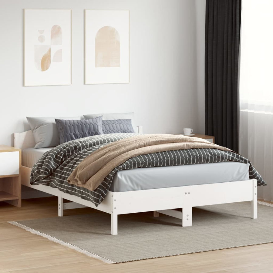 Bedframe met hoofdbord massief grenenhout wit 160x200 cm