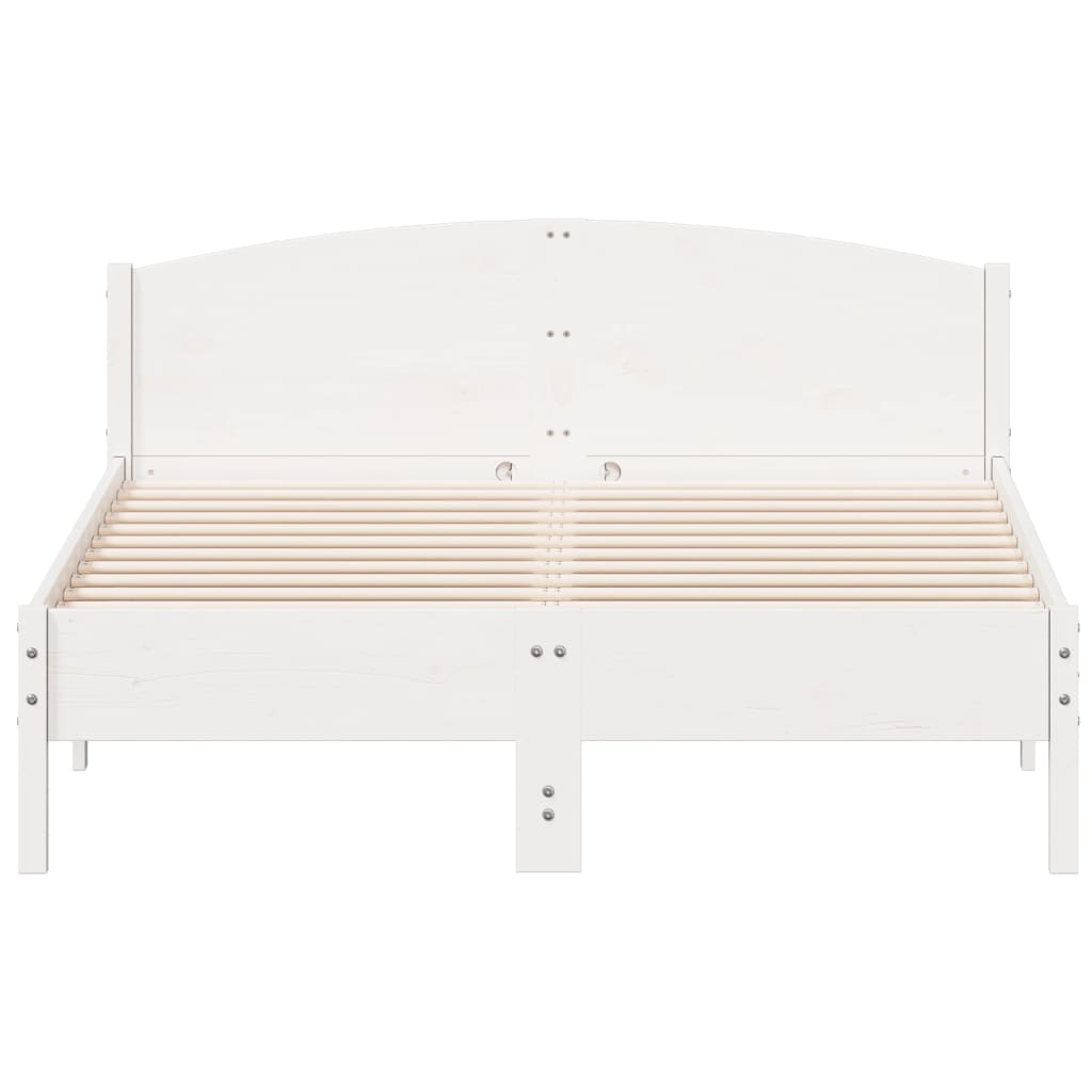 Bedframe met hoofdbord massief grenenhout wit 160x200 cm