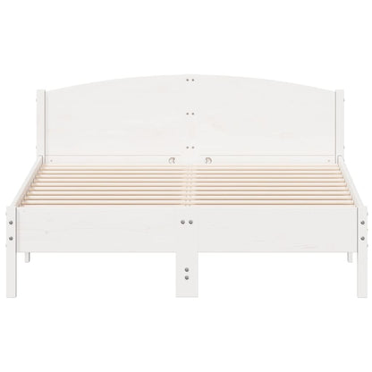Bedframe met hoofdbord massief grenenhout wit 160x200 cm